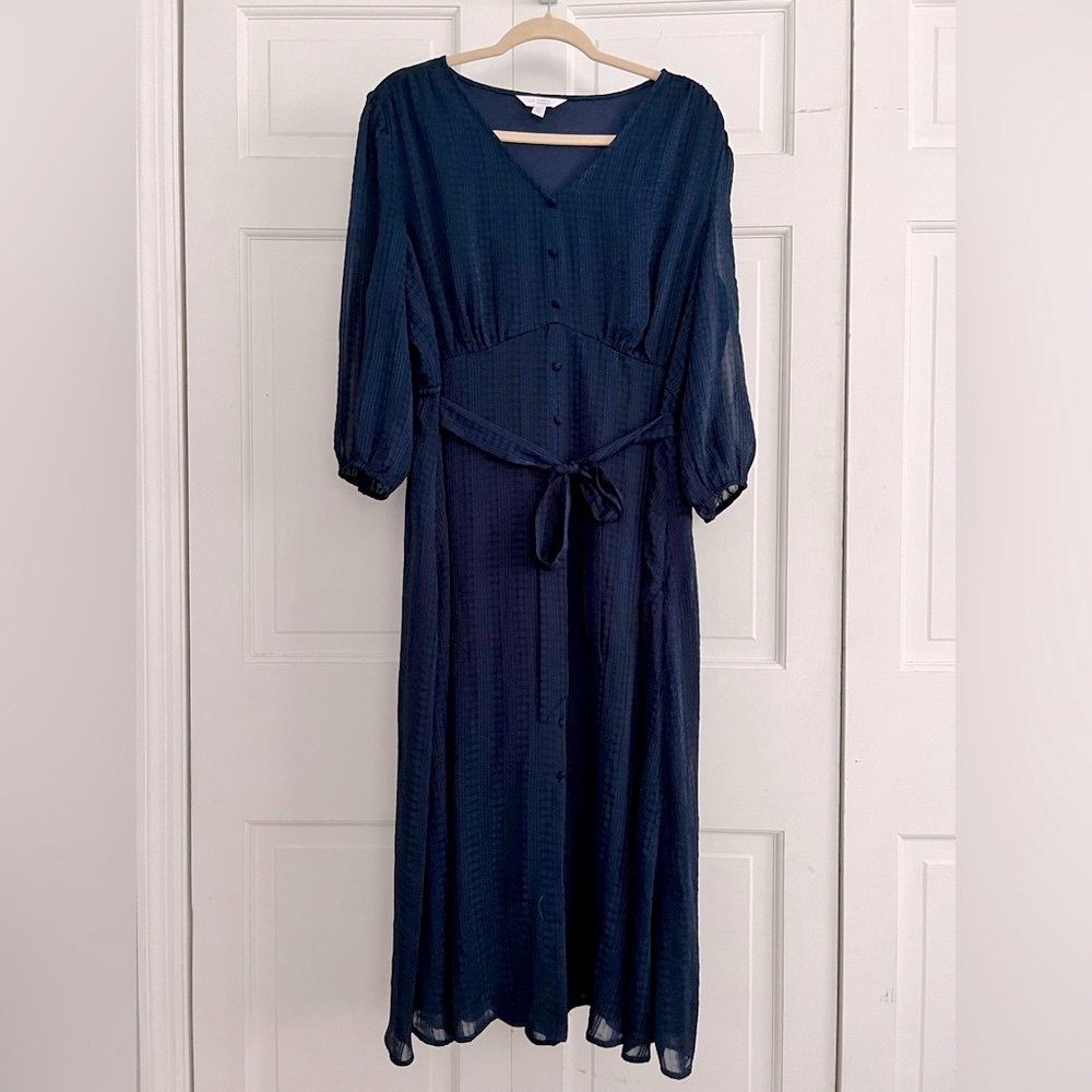LC Lauren Conrad Navy Blue  Bishop Sleeves Sundress with Tie